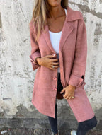 Women's Elegant Wool Jacket with Full Button Placket and Spacious Pockets