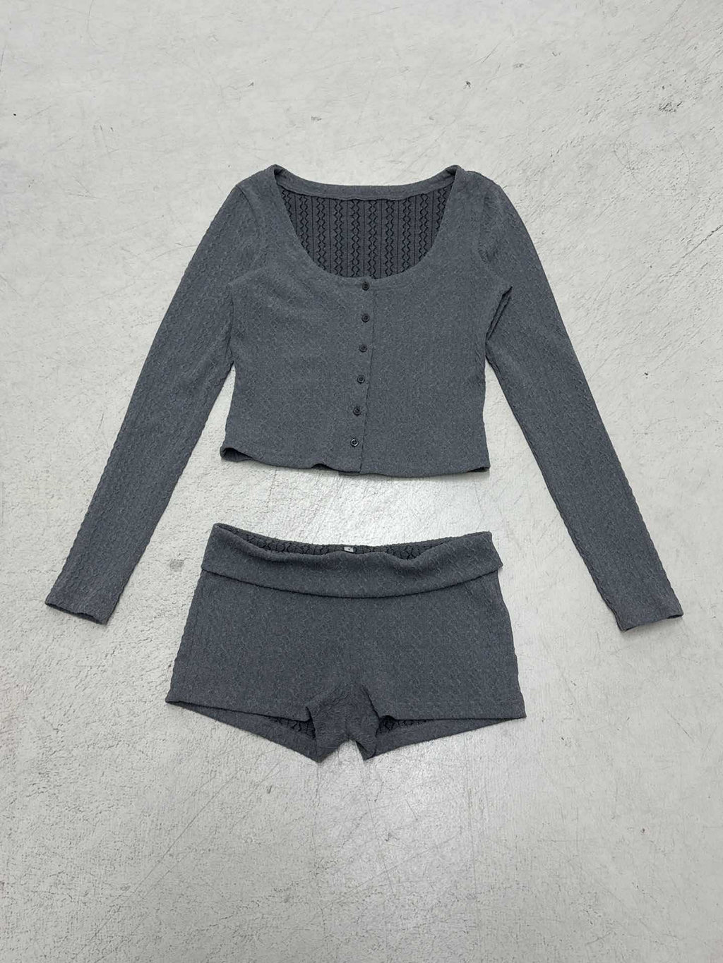 Women's Ribbed Lounge Set with U-Neck Cropped Cardigan and High-Waist Shorts
