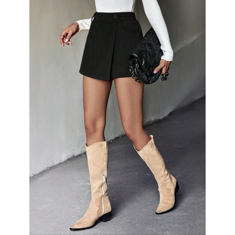 Women's Asymmetrical Mini Skirt with Button Details