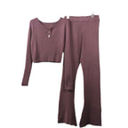 Women's Casual Knit Loungewear Set with Button Details and Wide Leg