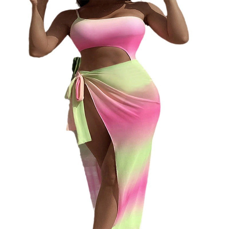 Women's Swim Skirt with Cutout and Tie-Front Top
