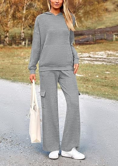Women's Comfortable Lounge Set with Hood and Wide-Leg Pants