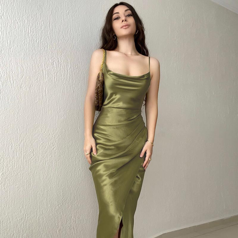 Women's Elegant Evening Gown with Draping and Side Slit