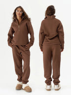 Women's Cable Knit Lounge Set with Half Zipper and High-Waisted Jogging Pants