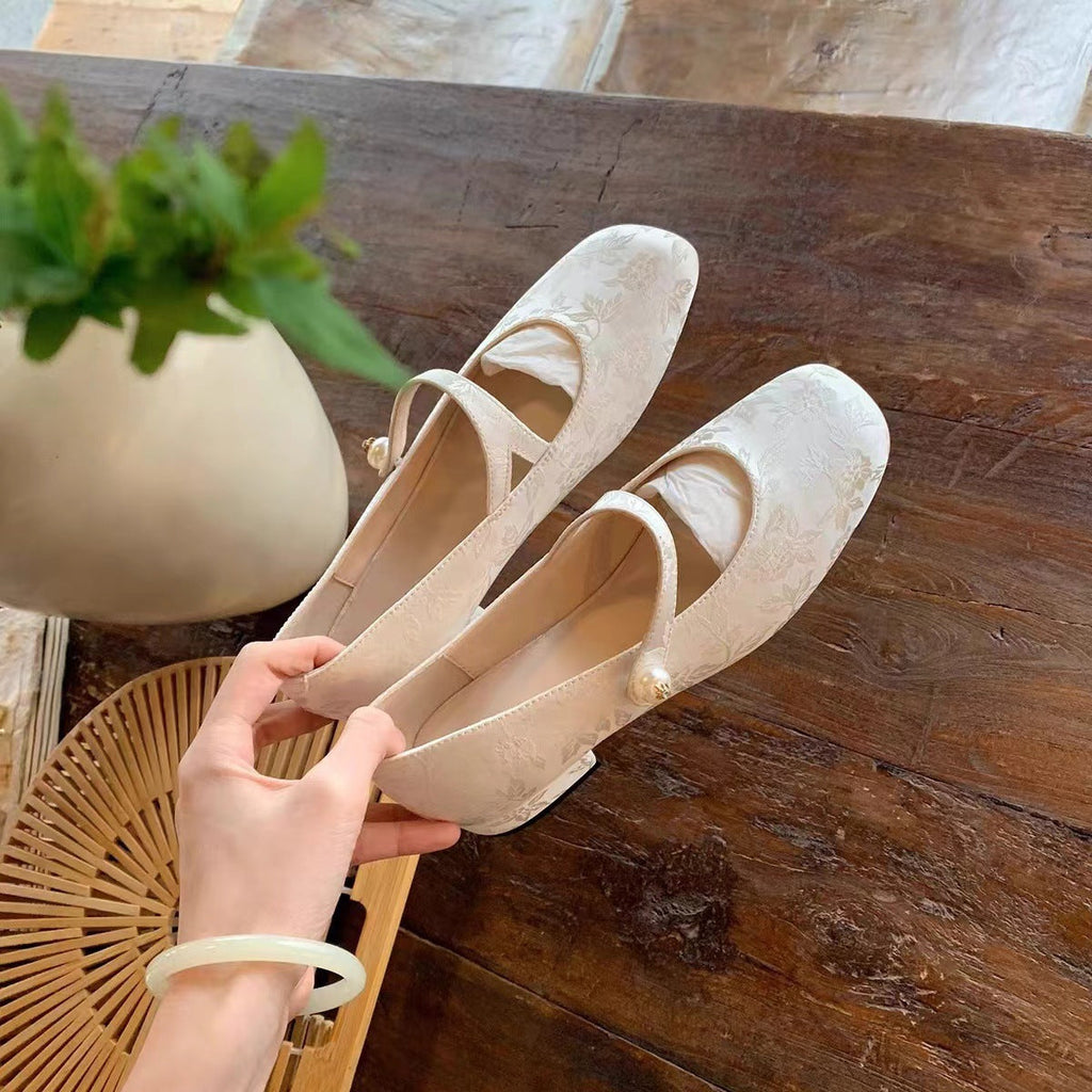 Women's Floral Ballet Flats with Buckle