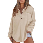 Women's Casual Waffle Texture Shirt with Button Placket and Chest Pocket