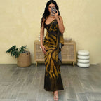 Elegant Sleeveless Maxi Dress with Asymmetrical Cut and Animal Print