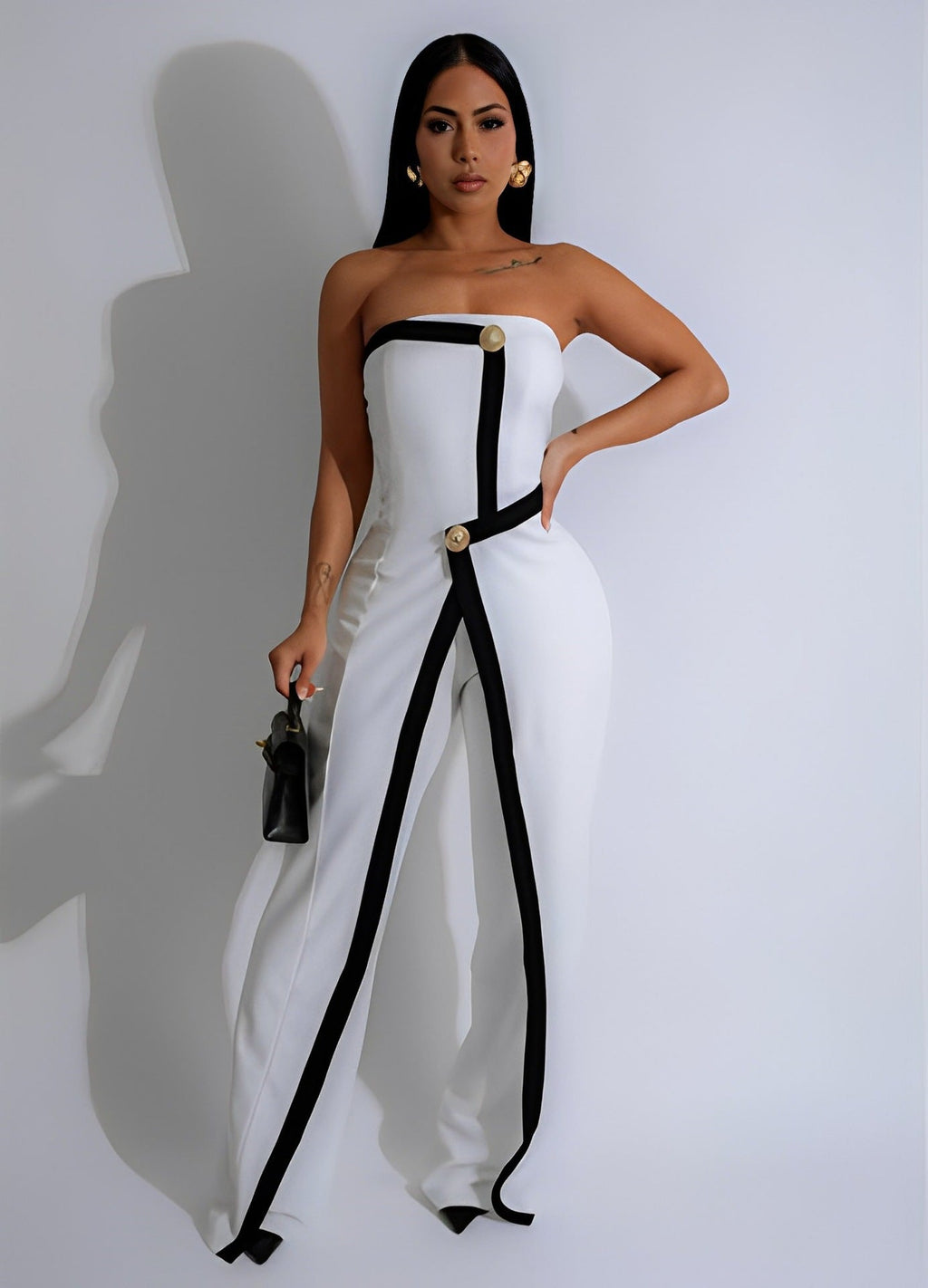 Women's Jumpsuit with Elegant Bustier Bodice and Contrasting Hem Accents