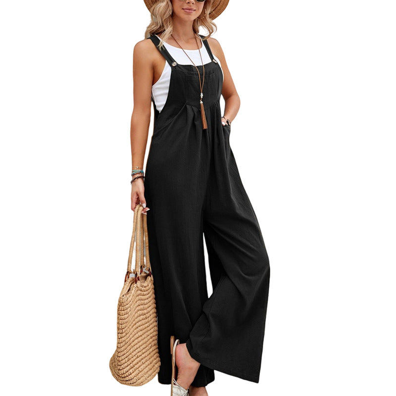Women's Casual Wide-Leg Jumpsuit with Adjustable Straps