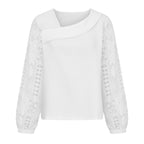 Women's Blouse with Floral Lace Sleeves and Voluminous Fit