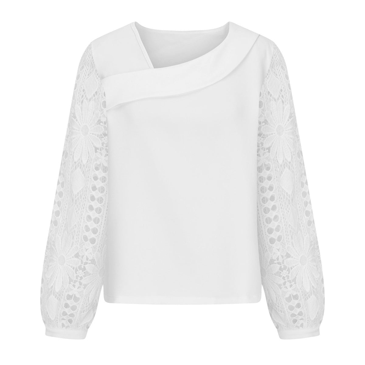 Women's Blouse with Floral Lace Sleeves and Voluminous Fit