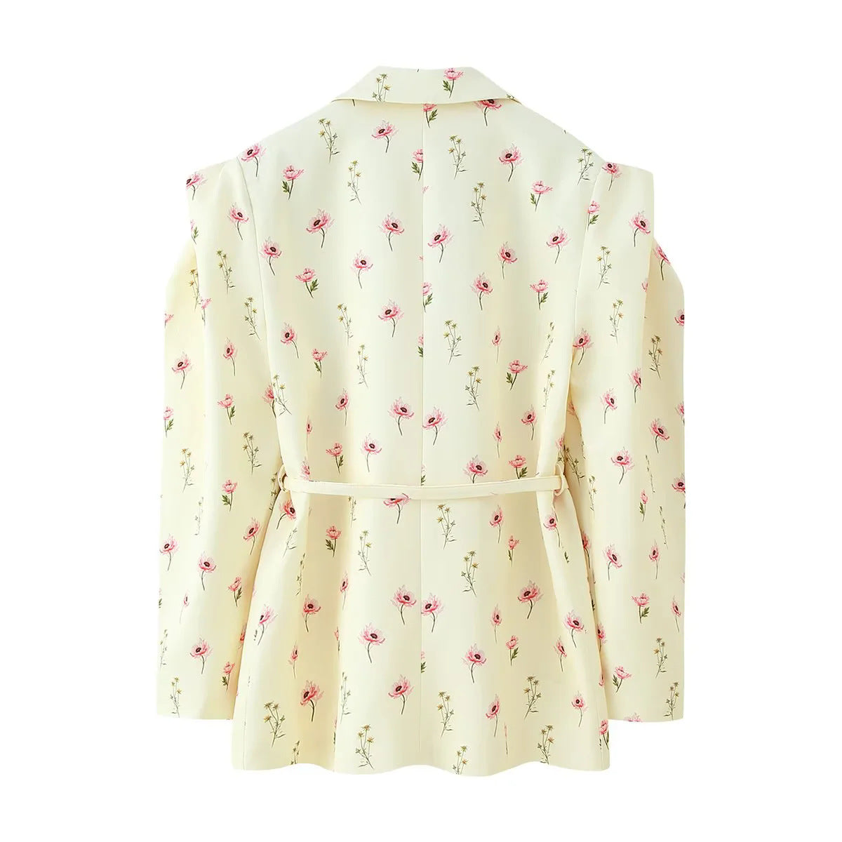 Women's Elegant Oversized Blazer Jacket with Belt and Shoulder Pads