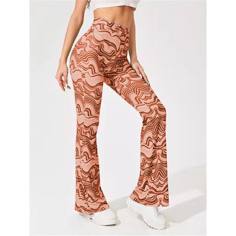 Women's High-Waisted Trousers with Modern Wave Pattern