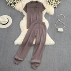Women's Elegant Lounge Set with Short-Sleeve Polo and Wide-Leg Pants