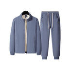 Men's three-piece fleece set with padded vest, stand-up collar jacket, and joggers