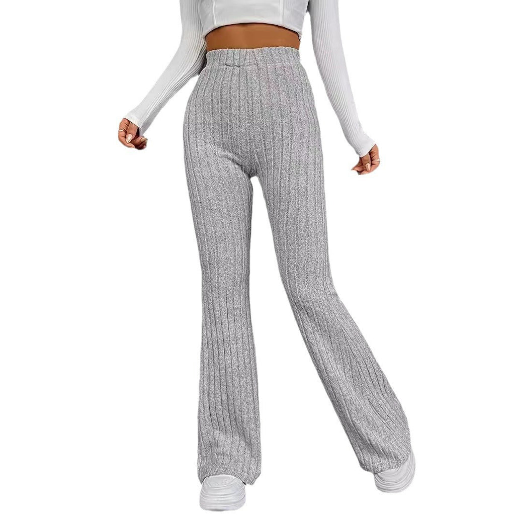 Women's Flared Stretch Pants with Vertical Ribbing