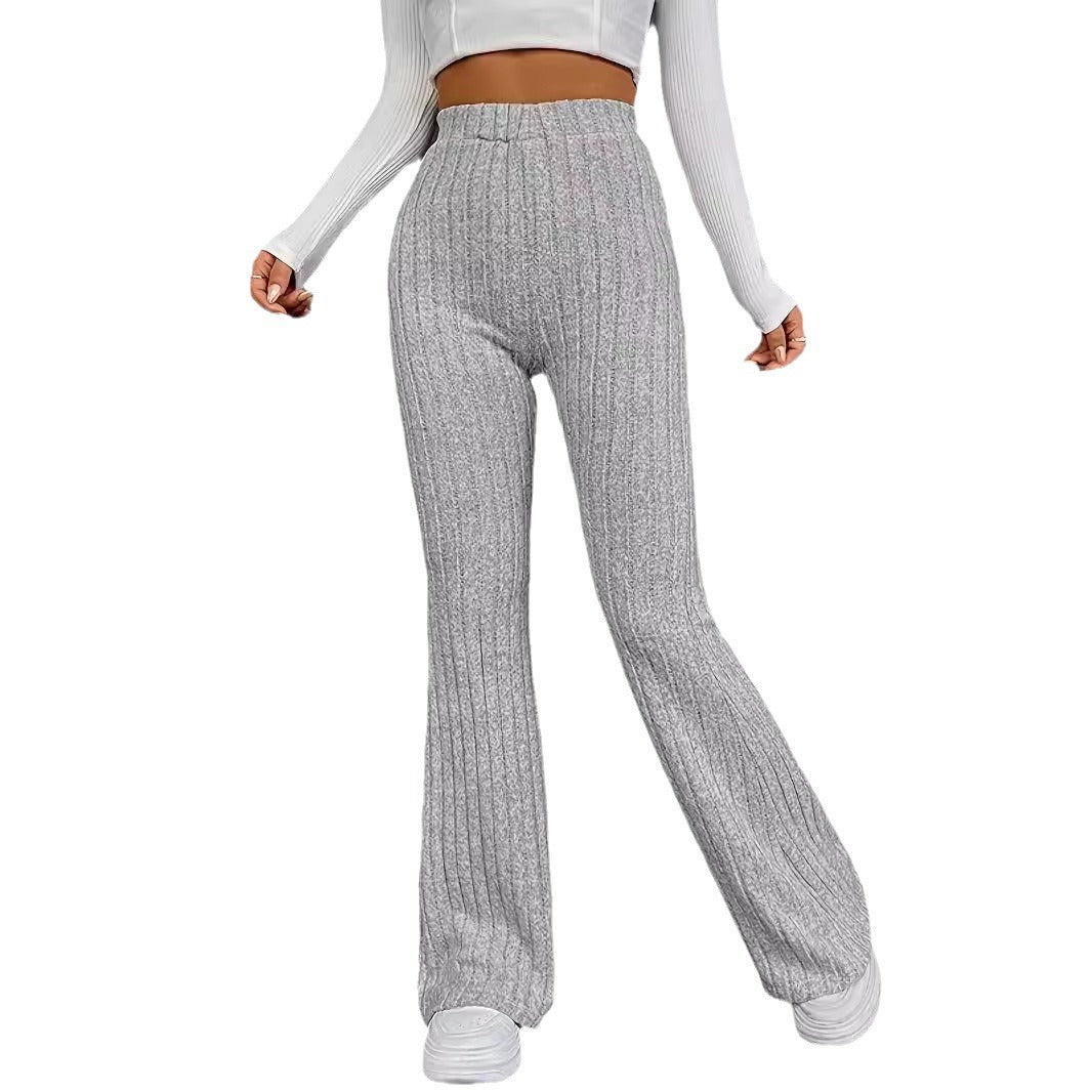Women's Flared Stretch Pants with Vertical Ribbing