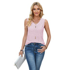 Women's Sleeveless Blouse with Button Details and Romantic Eyelet Pattern