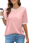 Casual Short-Sleeve Shirt with Striped Collar