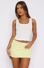 Women's Fitted Top with Shimmering Accents and Stylish Skirt