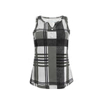 Women's Sleeveless V-Neck Top with Button Detail and Plaid Pattern