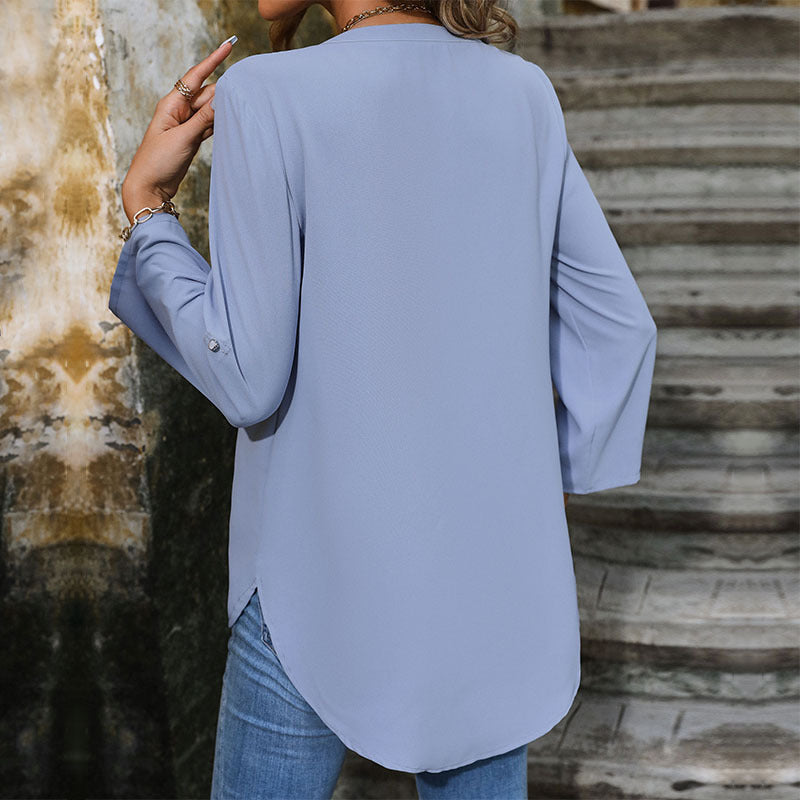 Women's Blouse with V-Neck and Fashionable Button Details
