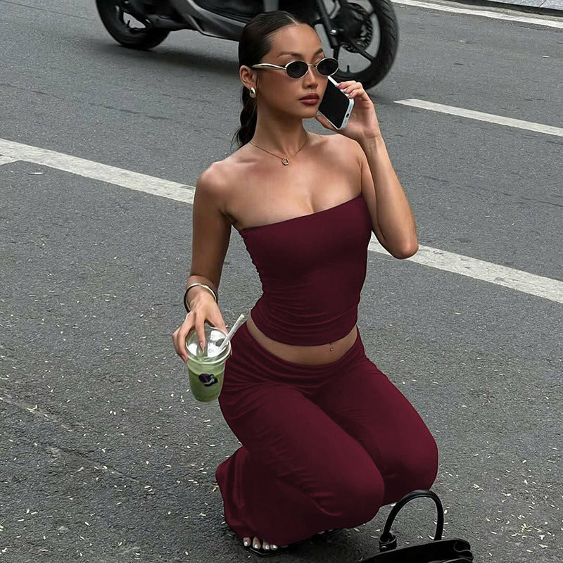 Women's High-Quality Fitted Top and Flared Pants Set