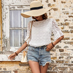 Women's Blouse with Elegant Puff Sleeves and Texture Details