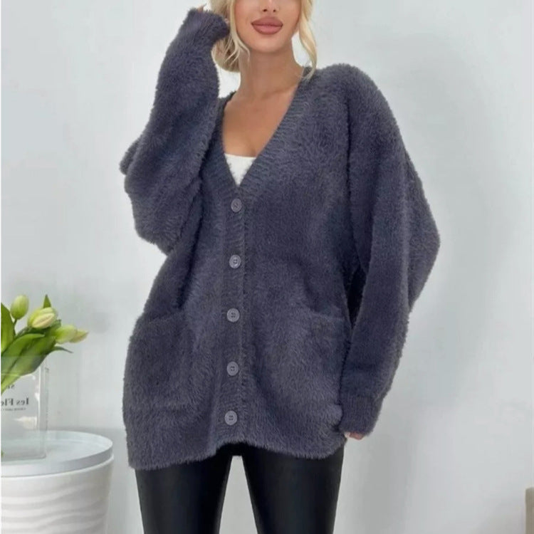 Women's Fluffy Cardigan with Large Pockets