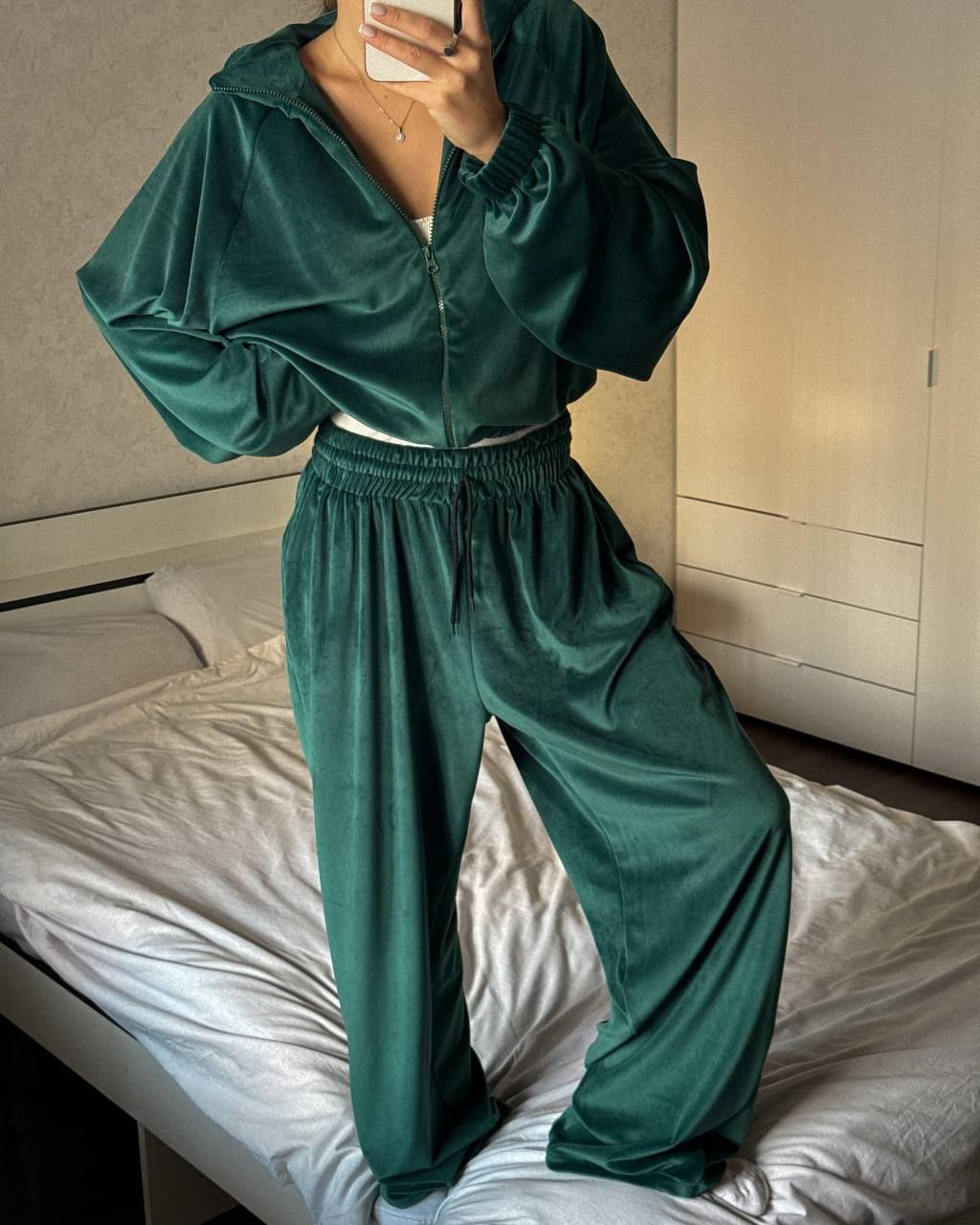 Women's Casual Lounge Two-Piece Set with Oversized Zip Jacket and Wide Leg Pants