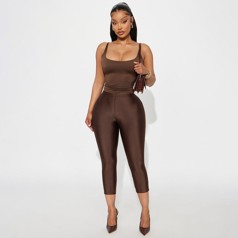 Women's High-Waisted Glossy Capri Leggings