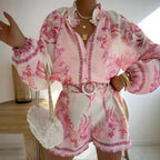 Women's Blouse Set with Floral Design and Loose Fit