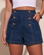 Women's Denim Vest with Fitted Cut and Elegant Button Details