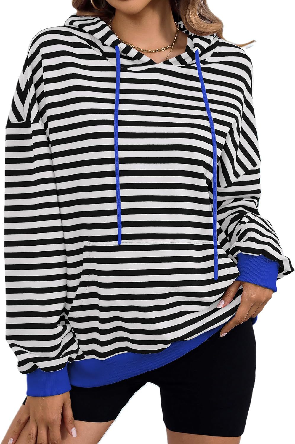 Women's Striped Hoodie with Kangaroo Pocket