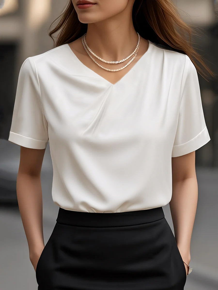 Women's Elegant V-Neck Short-Sleeve Blouse