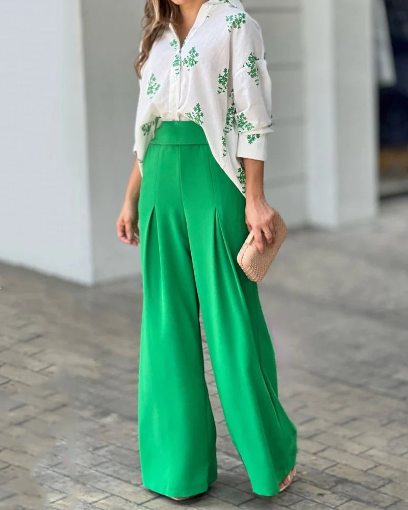 Women's High-Waist Palazzo Pants in Flowing Fabric
