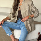Women's Elegant Blazer Jacket with Textured Surface and Modern Details
