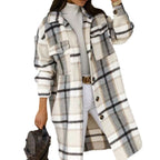 Women's Plaid Oversized Shirt Coat with Pockets