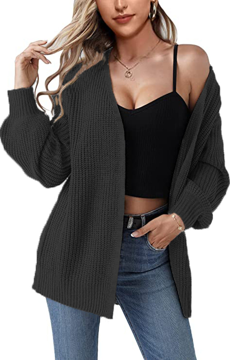 Women's Chunky Knit Cardigan with Open Front and Casual Cut