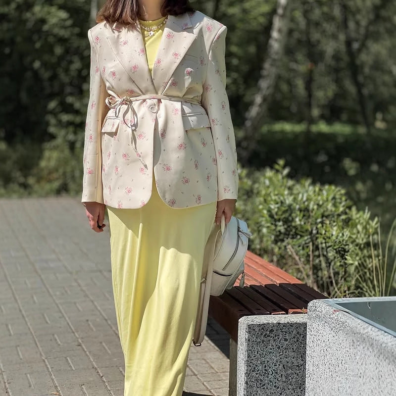 Women's Floral Blazer with Belt