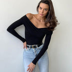 Women's Off-the-Shoulder Bodysuit with Draped Sleeves