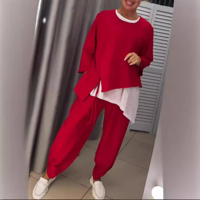 Women's Casual Two-Piece Set with Asymmetric Cut