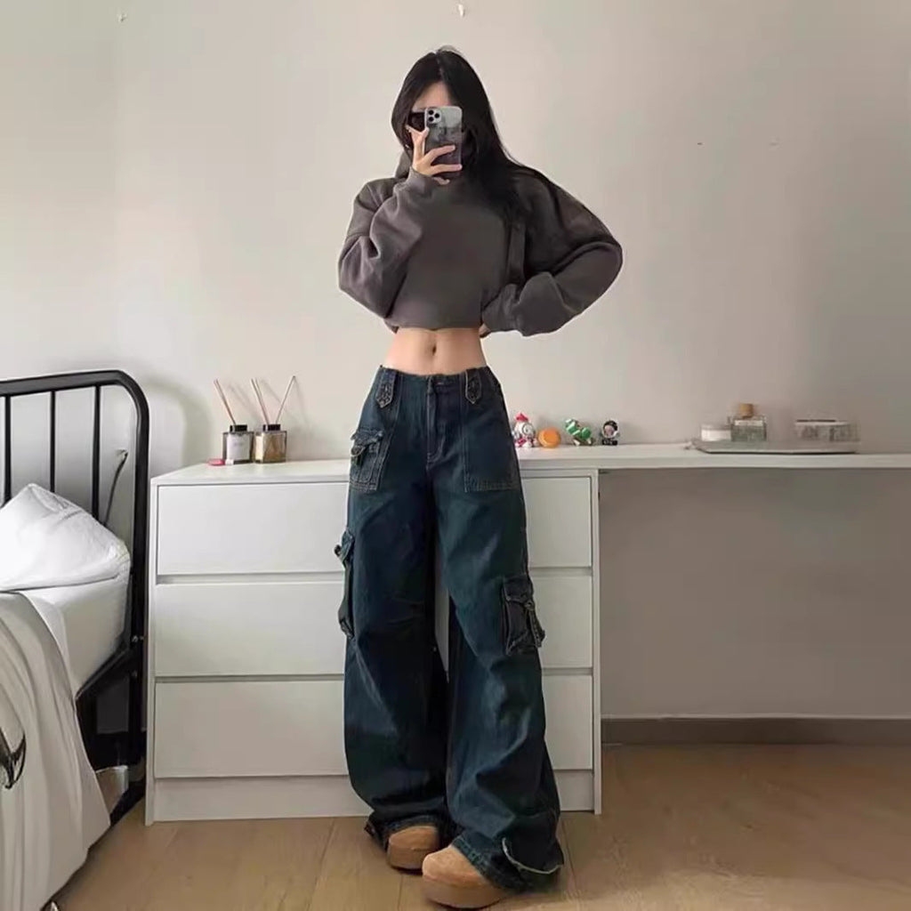 Women's Oversized Cargo Jeans with Side Pockets