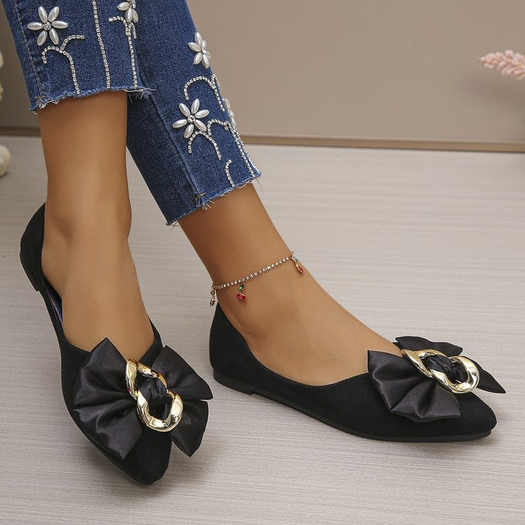Women's Ballet Flats with Bow and Jewel Details