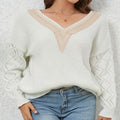 Elegant V-Neck Sweater with Attractive Lace Sleeves