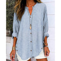 Women's Long-Sleeve Button-Front Blouse with Asymmetrical Hem