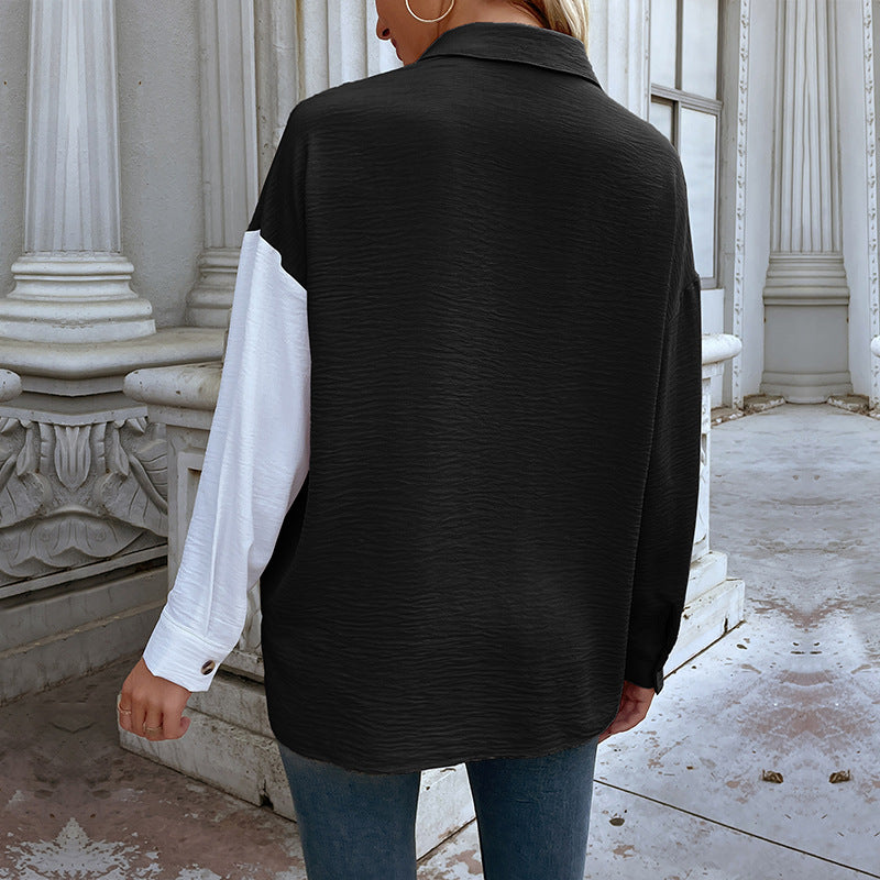 Elegant Asymmetric Button-Down Blouse with Chest Pocket