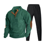 Men's Structured Henley Loungewear Set with Elbow Patches & Tapered Jogger Pants