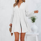 Women's Blouse Dress with Button Details and Balloon Sleeves