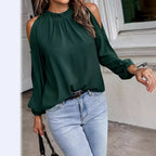 Women's Blouse with Cold Shoulder Details and Elastic Sleeves